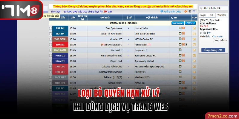 Loại bỏ quyền hạn xử lý khi dùng dịch vụ trang web